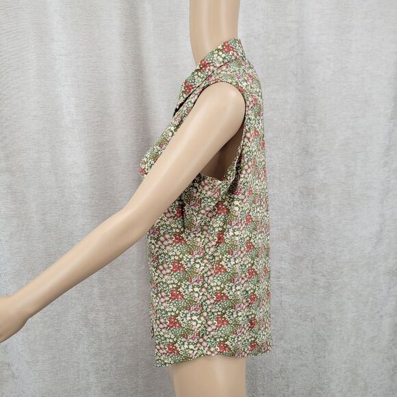 Wrangler Wrancher Shirts Green Floral Sleeveless Pearl Snap Shirt Top Blouse - Picture 4 of 8